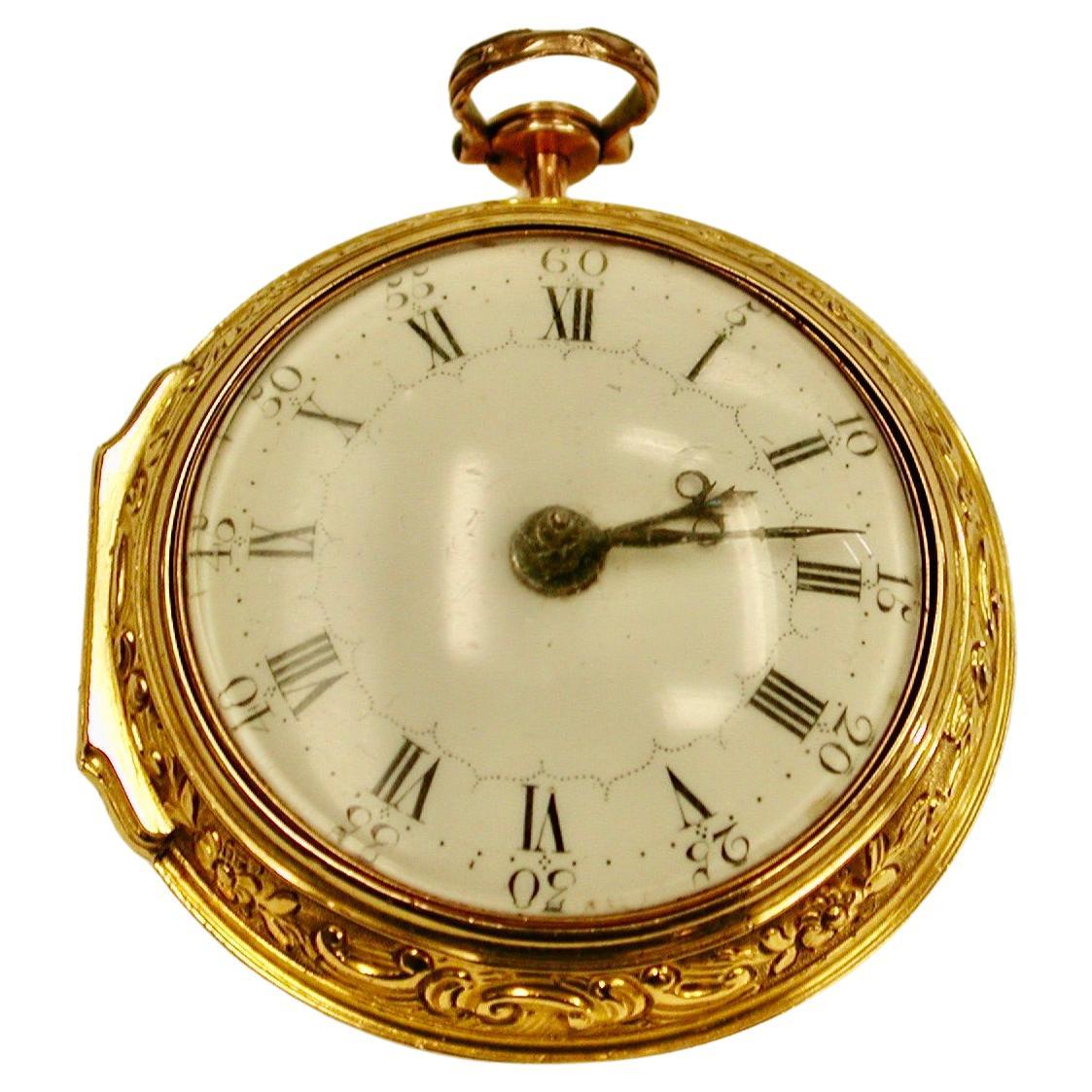 22 Karat Gold Repousee Pair-Cased Pocket Watch Maker Thomas Rea 1769 im Angebot