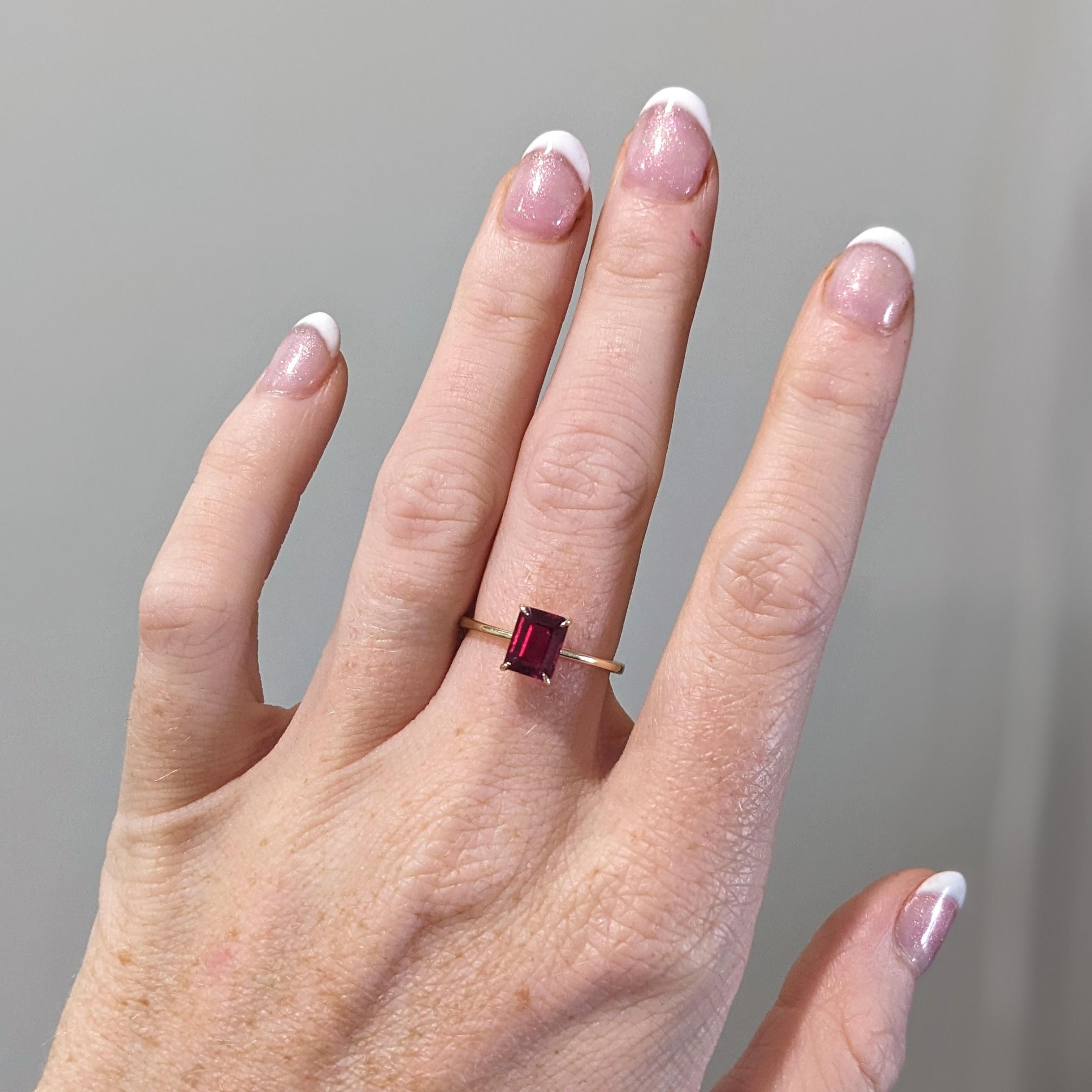 This beautiful ring features a 2.26 carat emerald cut Ruby solitaire set in solid 14K gold. This Ruby ring makes a lovely July birthstone gift for your loved ones!

**We offer complimentary resizing, message us the