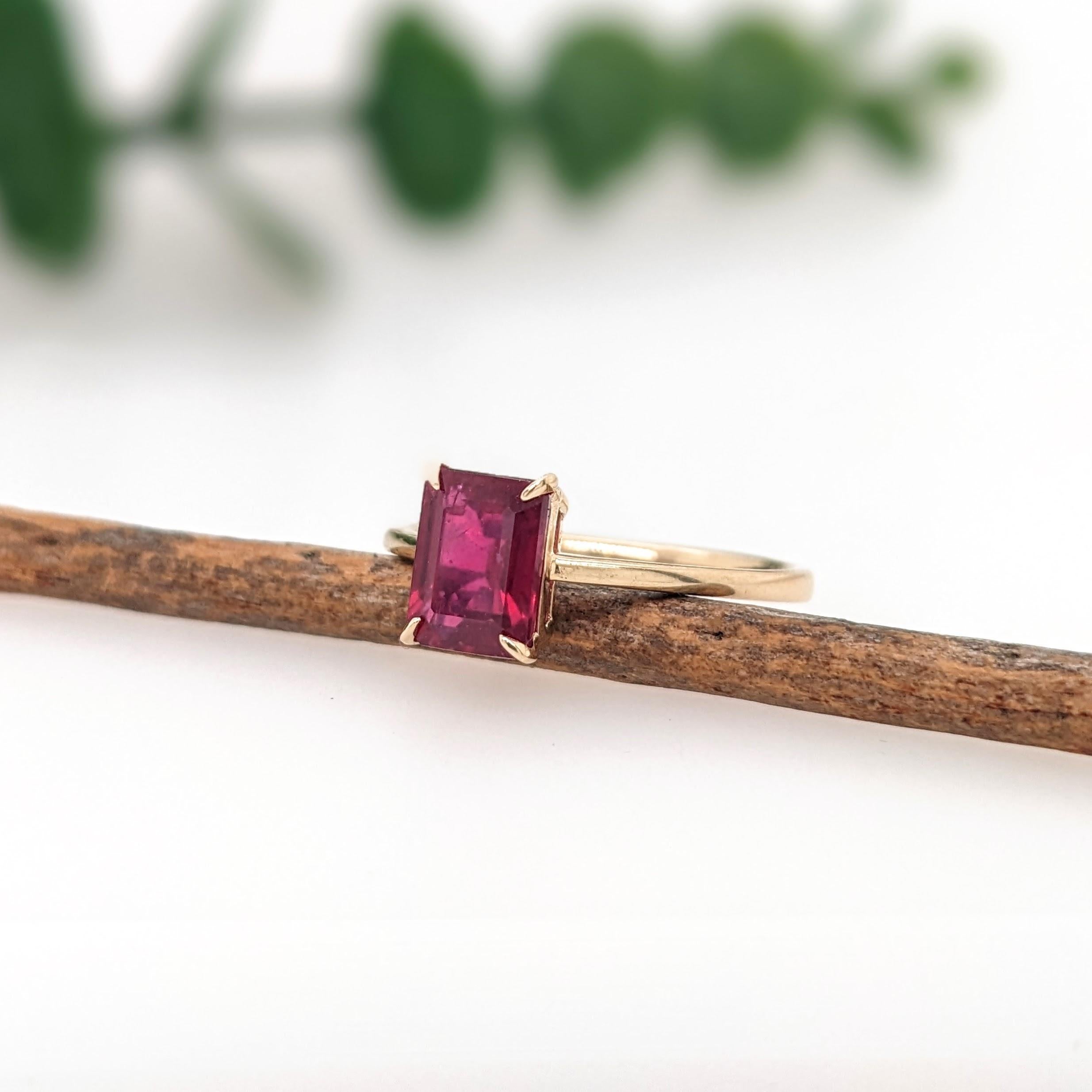 Women's 2.2ct Madagascar Ruby Solitaire Ring in Solid 14K Gold  Emerald Cut 7x5mm For Sale