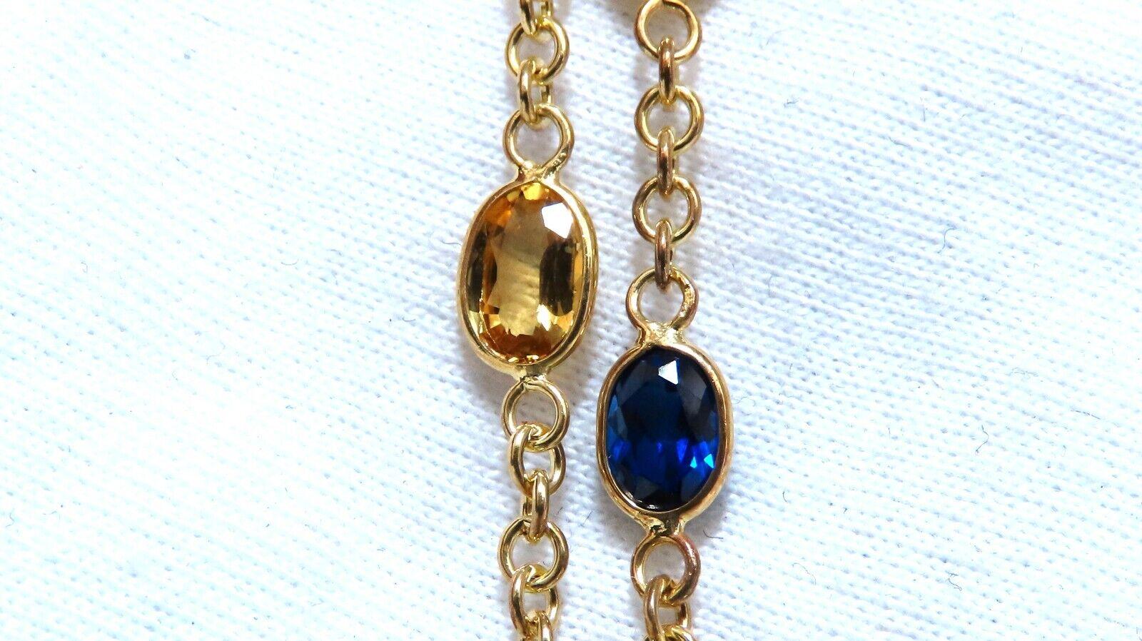 22ct Multicolor Natural Sapphire Rosary Necklace Cross & Yard 14kt In New Condition For Sale In New York, NY