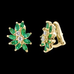 2.2Ct Natural Brazilin Marquise Emerald & 0.40 Ct Diamond Clipon Earring 18 KYG