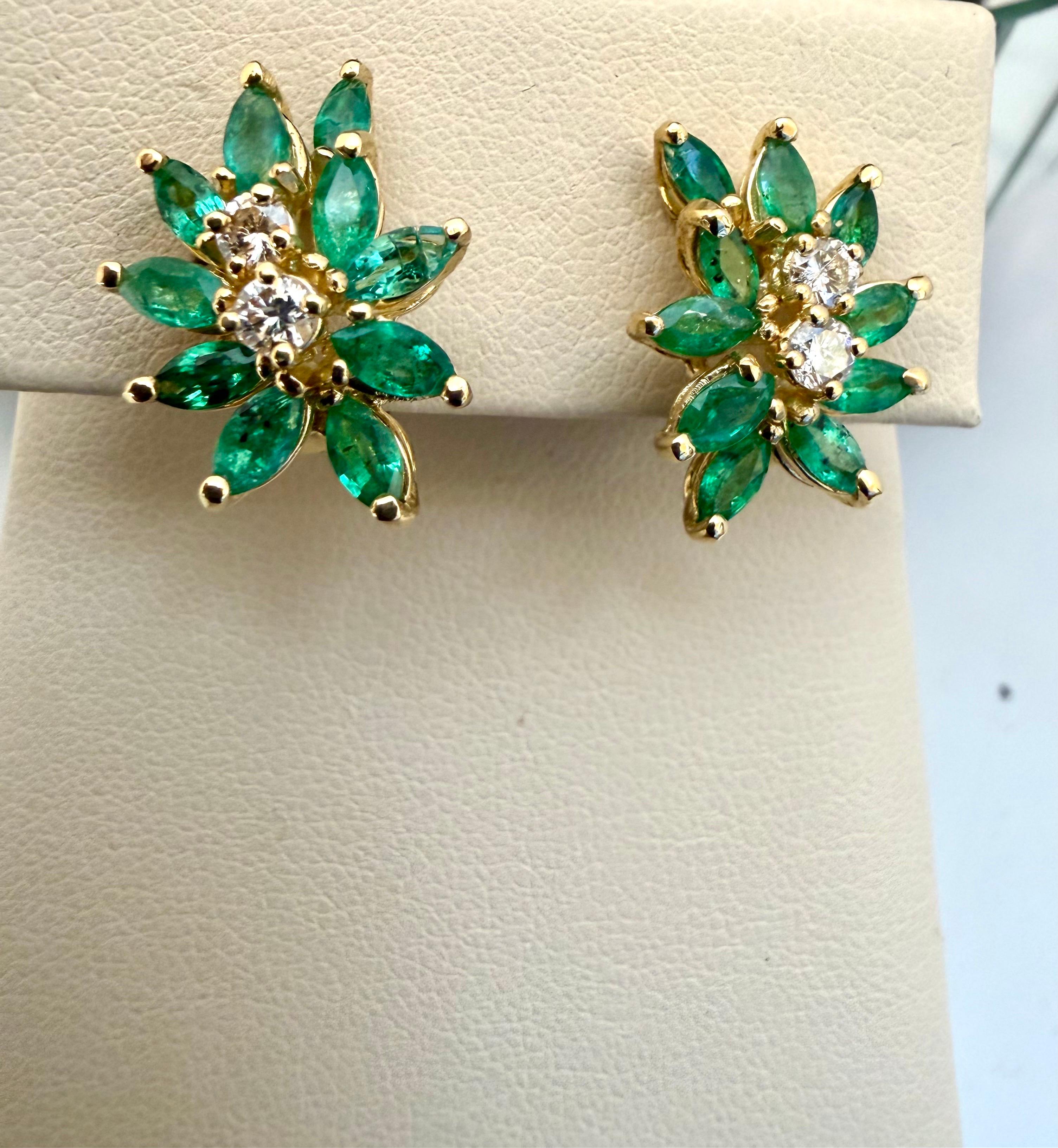 2.2Ct Nature Brazilin Marquise Emerald & 0.40 Ct Diamond Clipon Earring 18 KYG en vente 3