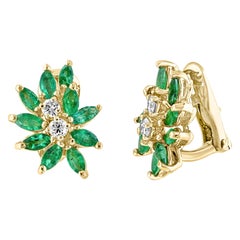 2.2Ct Natural Brazilin Marquise Emerald & 0.40 Ct Diamond Clipon Earring 18 KYG