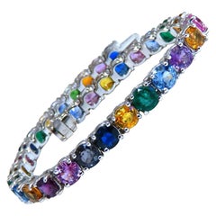 22Ct Natural Gem-Line Emerald Sapphire Ruby Bracelet 14Kt