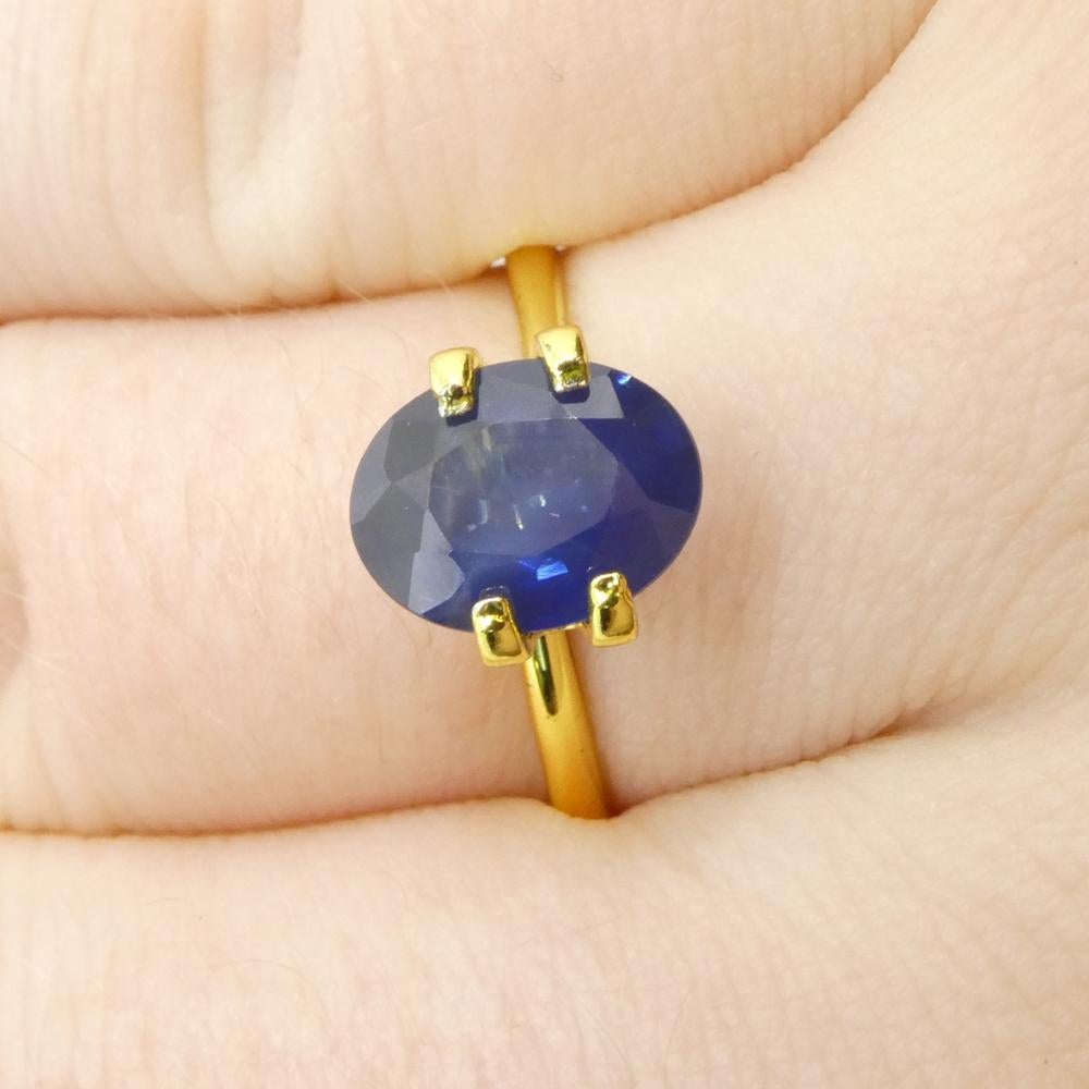 Description:

Gem Type: Sapphire 
Number of Stones: 1
Weight: 2.2 cts
Measurements: 9.21 x 7.16 x 3.84 mm
Shape: Oval
Cutting Style Crown: Modified Brilliant Cut
Cutting Style Pavilion: Step Cut 
Transparency: Transparent
Clarity: Slightly Included: