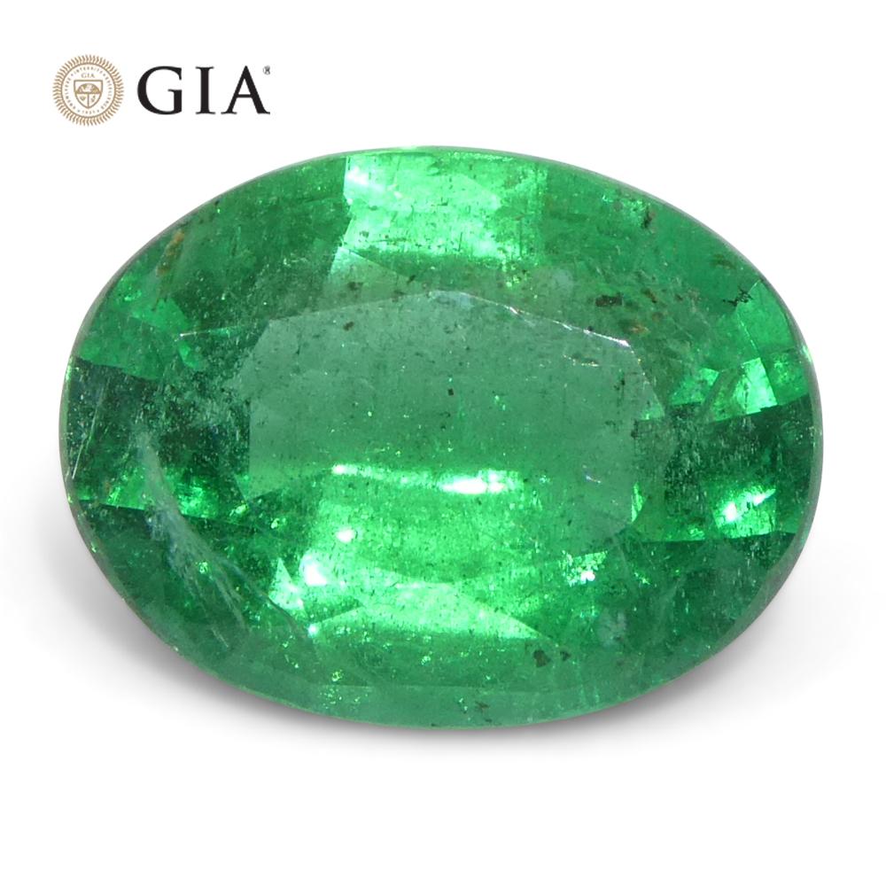 Women's or Men's 2.2ct Oval Green Emerald GIA Certified Zambia (F1) For Sale