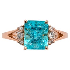 2.2ct Paraiba Tourmaline Ring w Diamond Accents in Solid 14K Gold  EM 8x6.7mm
