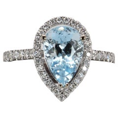 Aguamarina Santa María de 2,2 ct con diamantes naturales en oro macizo de 14 quilates PE 10,5x6,5 mm