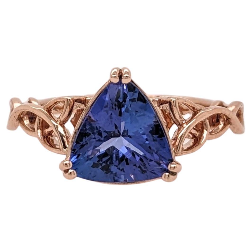 2.2ct Tanzanite Solitaire Ring in Solid 14K Rose Gold Trillion Cut 9mm