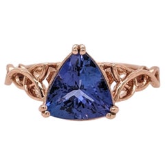 2.2ct Tanzanite Solitaire Ring in Solid 14K Rose Gold Trillion Cut 9mm