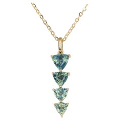 2.2ct Teal Sapphire Journey Pendant 9K Gold Graduated Size