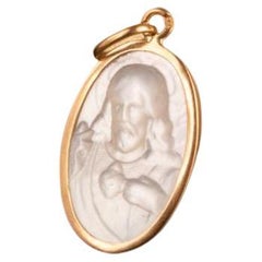 22CT Vintage Art Deco Style Jesus Christ Pendant, Gold Religious Charm Pendant