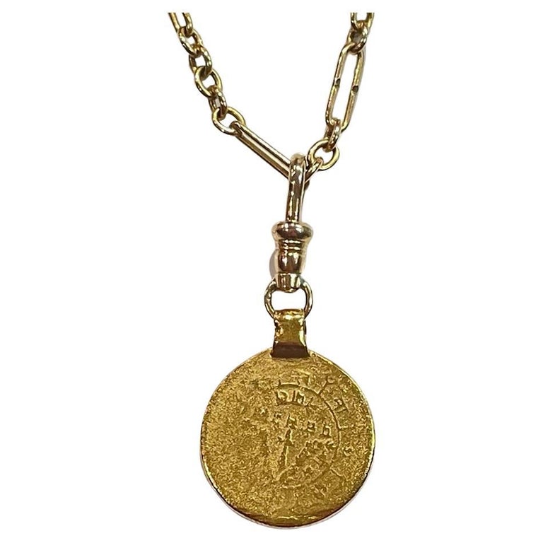 22ct Yellow Gold Ancient Coin Pendant For Sale