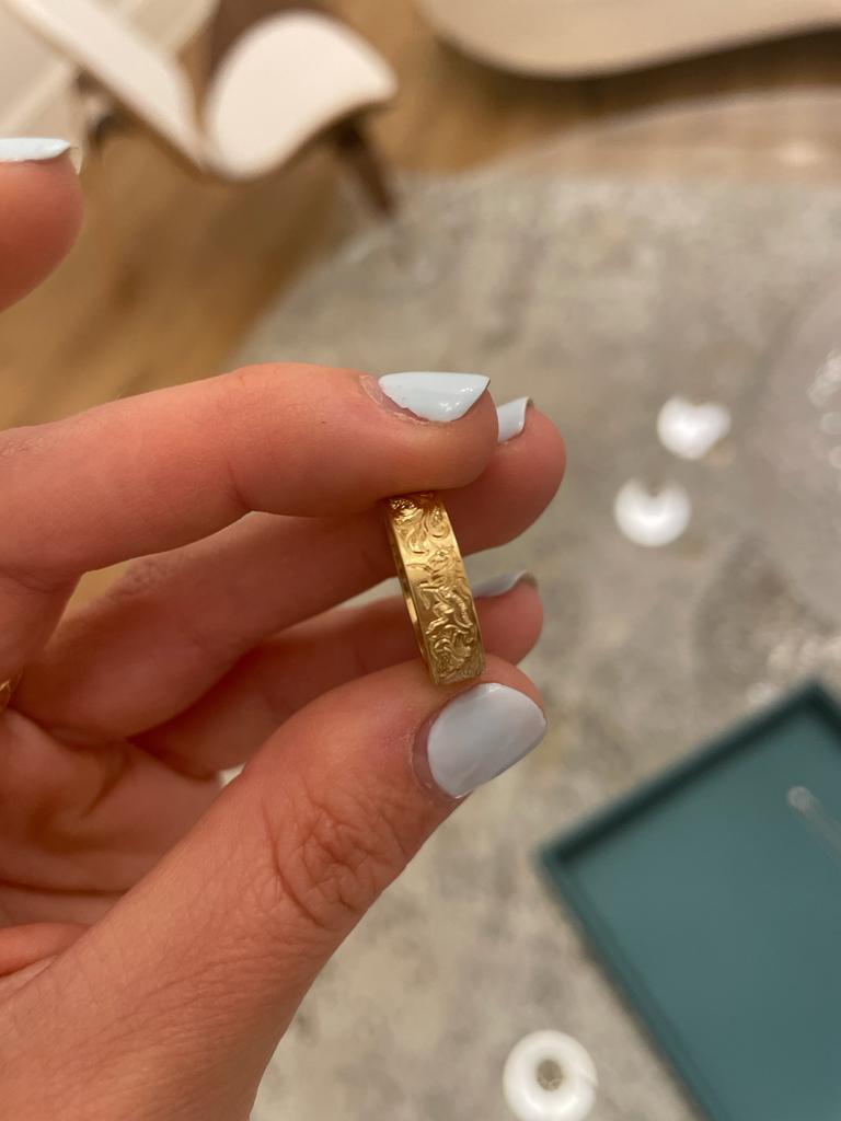 22ct Yellow Gold Ancient Engraved Ring In New Condition For Sale In Brisbane, AU