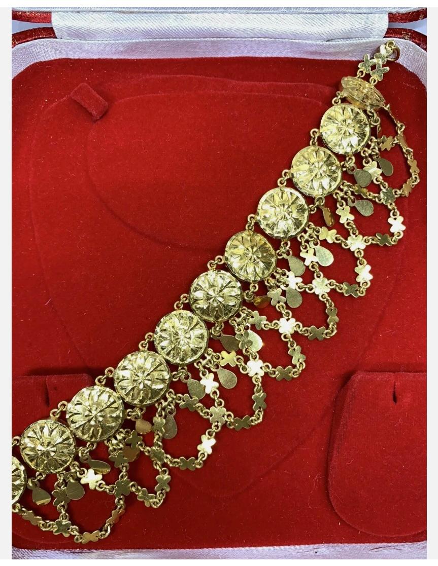 Art Deco 22ct Yellow gold chunky ankle chain bracelet Indian Asian wedding ceremony 49.8g For Sale