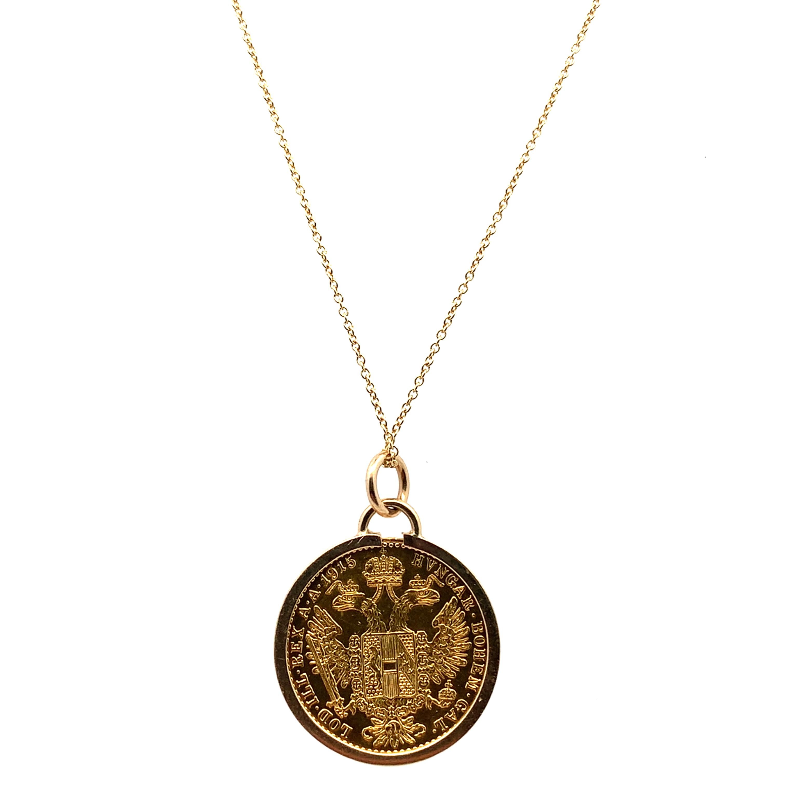 22ct Yellow gold chunky coin pendant Franc Ios Austria Ducat collection In New Condition For Sale In London, GB