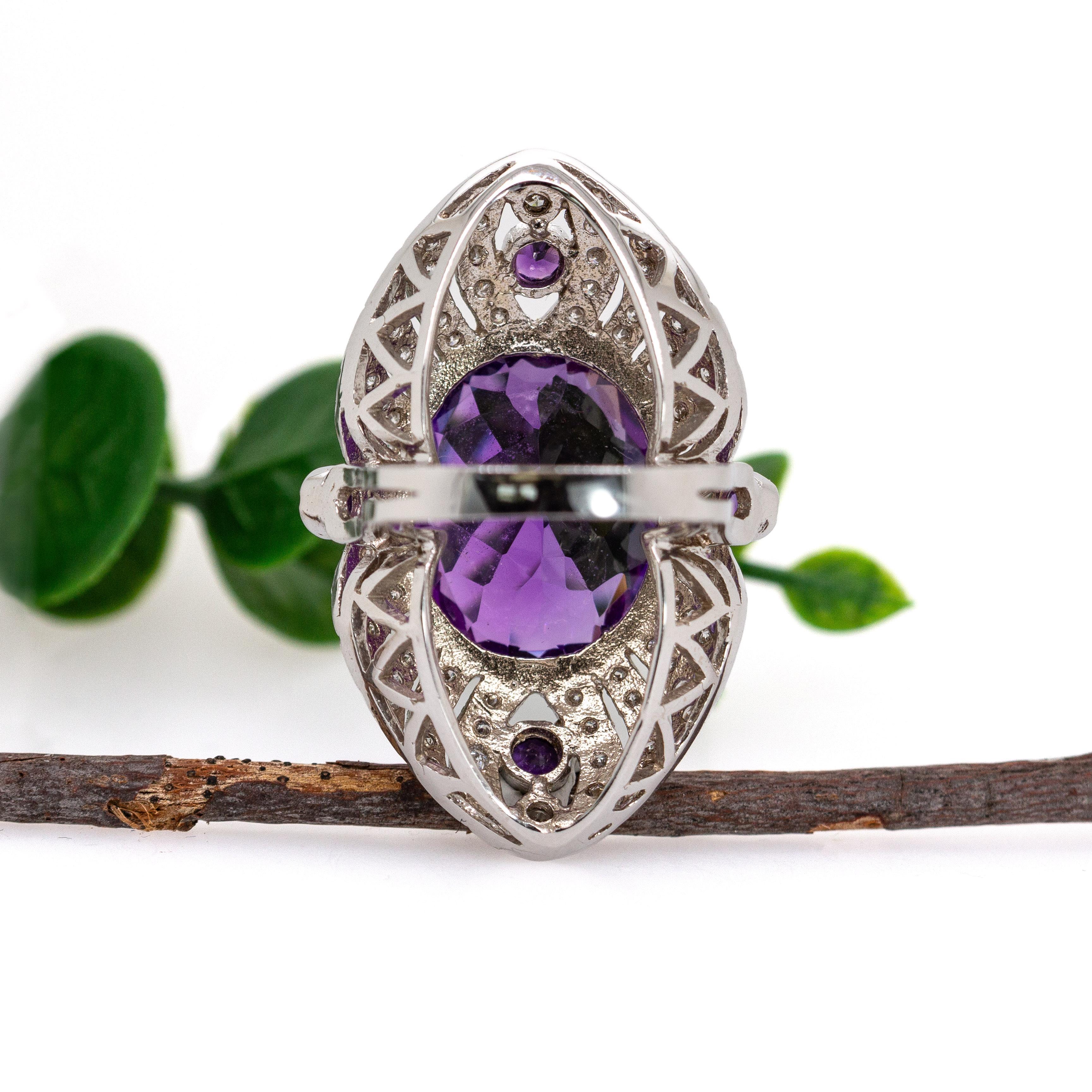 22cts Zambian Amethyst Ring with Earth Mined Diamond Accents in 14K Solid Gold For Sale 1