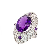 22cts Zambian Amethyst Ring with Earth Mined Diamond Accents in 14K Solid Gold