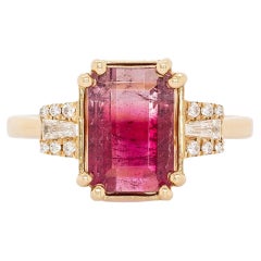 2.2cts Bi-color Tourmaline Ring with Natural Diamonds: 14k Solid Gold, 10.5x8mm