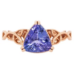 2.2cts Celtic Love Knot Tanzanite Ring: 14K Solid Gold, Trillion Shaped  9mm
