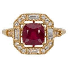 2.2cts Madagascar Ruby Ring with Natural Diamonds Accents: Solid 14k Gold, 6mm