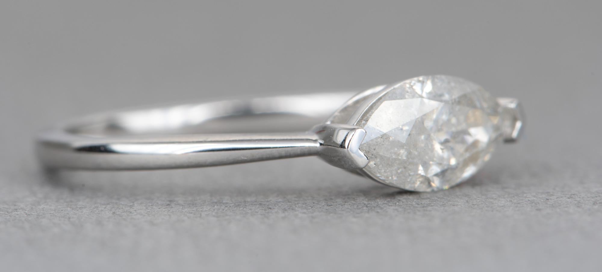 Women's or Men's 2.2 Carat Marquise Diamond Engagement Ring Set 14 Karat White Gold AD1701