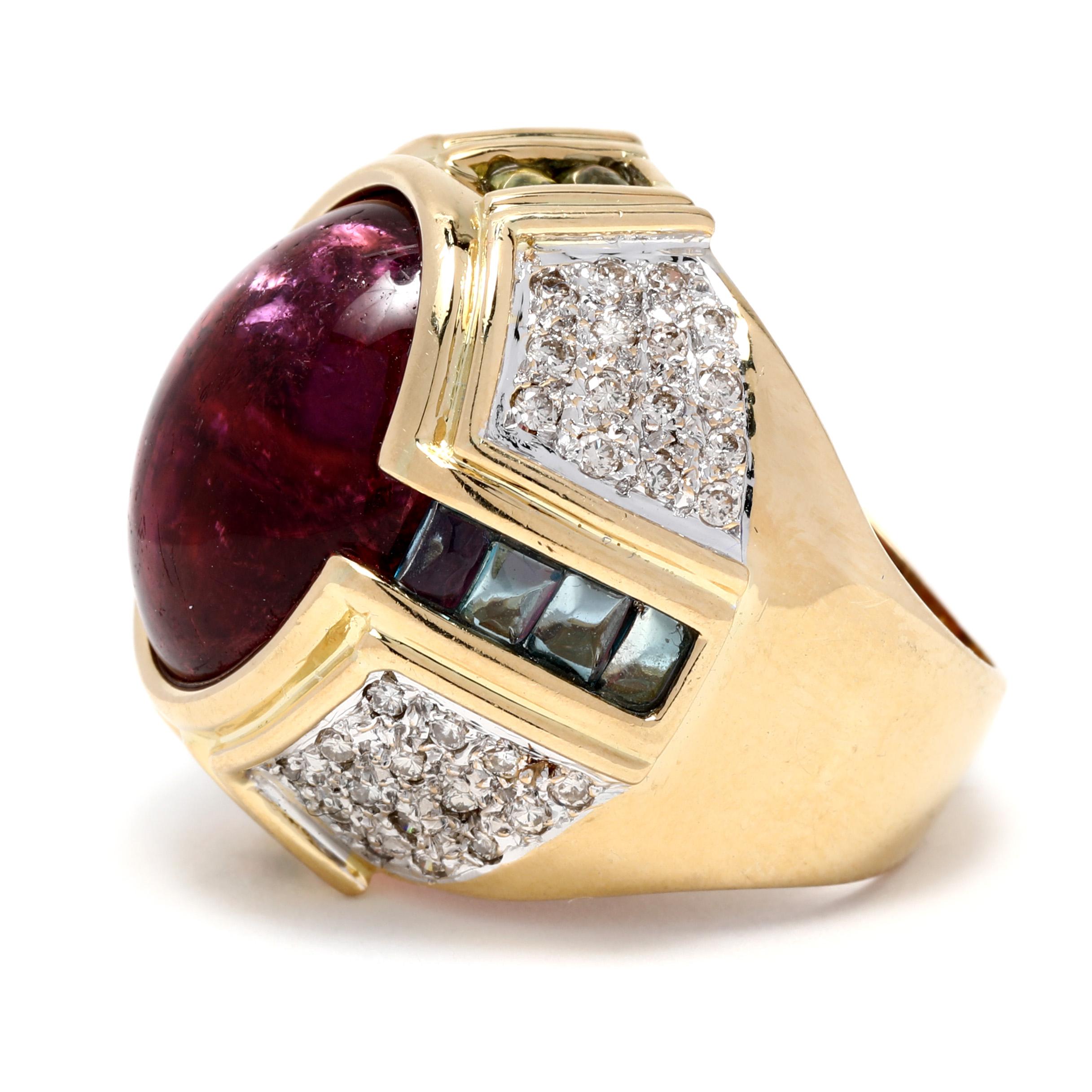 22ctw Pink Tourmaline Diamond Cabochon Cocktail Ring, 18k YG, Ring In Good Condition For Sale In McLeansville, NC