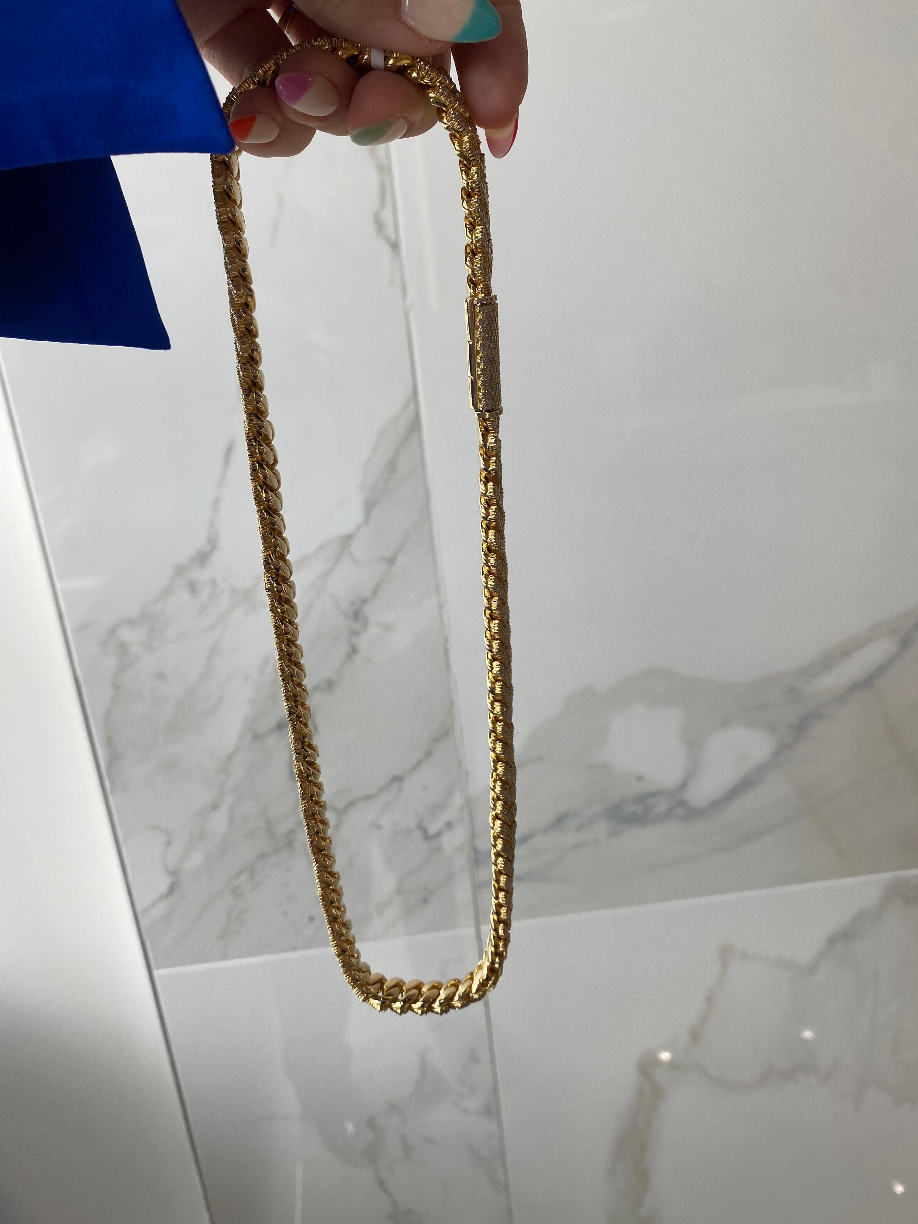 Kubanische Gliederkette, 22 Karat runder Brillant Diamant 14kt Gelbgold für Damen oder Herren