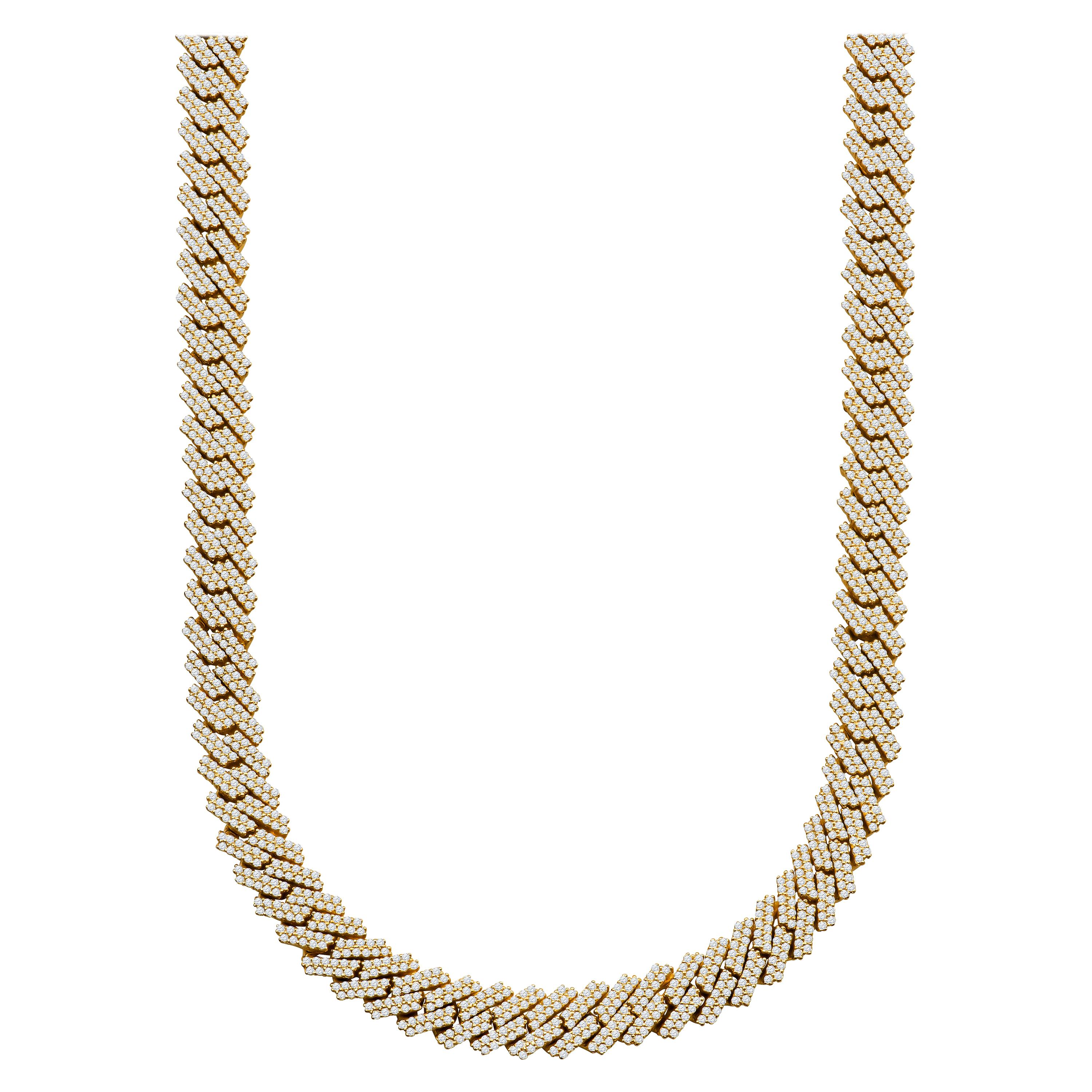 22ctw Round Brilliant Diamond 14kt Yellow Gold Cuban Link Chain For Sale