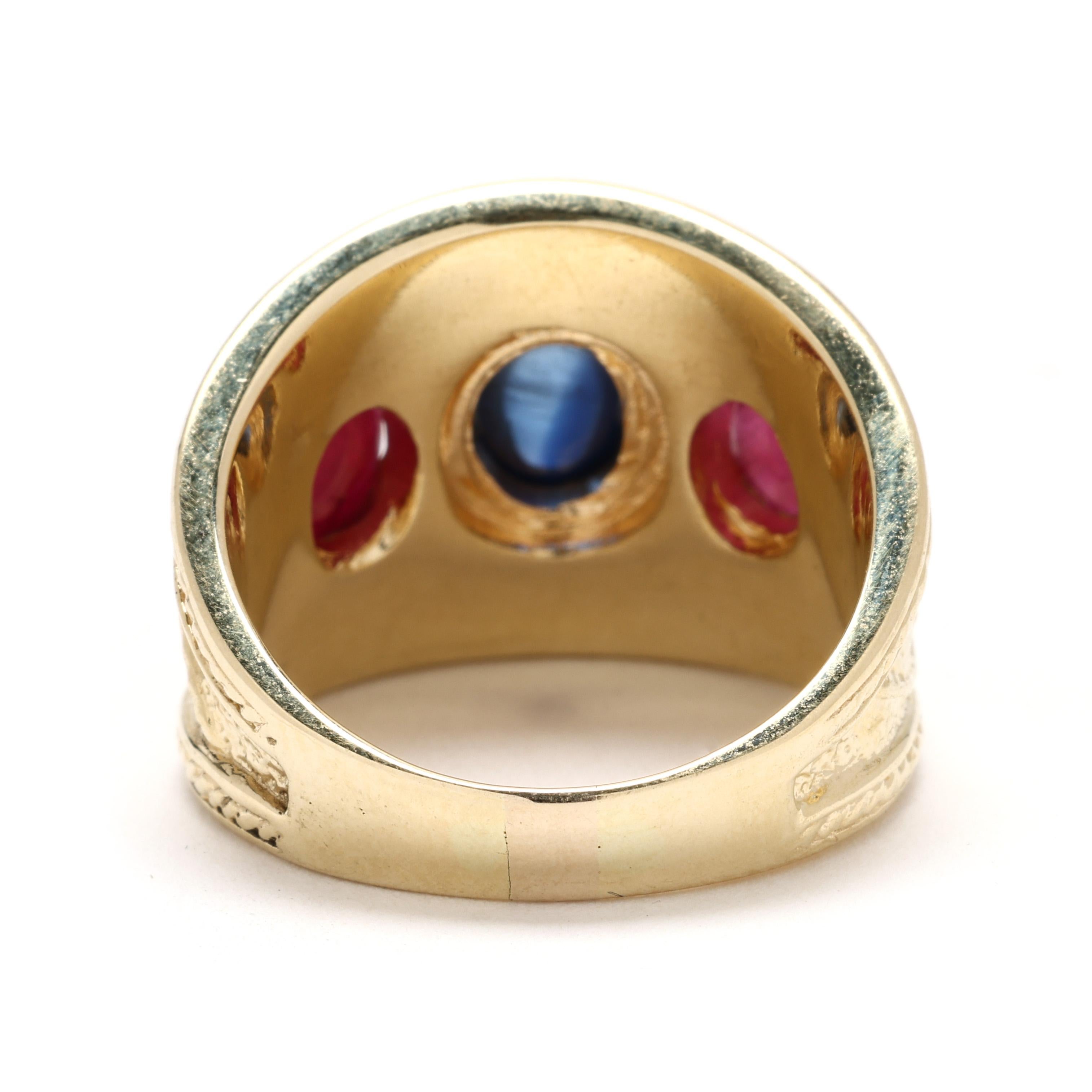 Anillo de zafiro y rubí de 2,2 ctw, oro amarillo de 14k, talla 7 Corte oval
