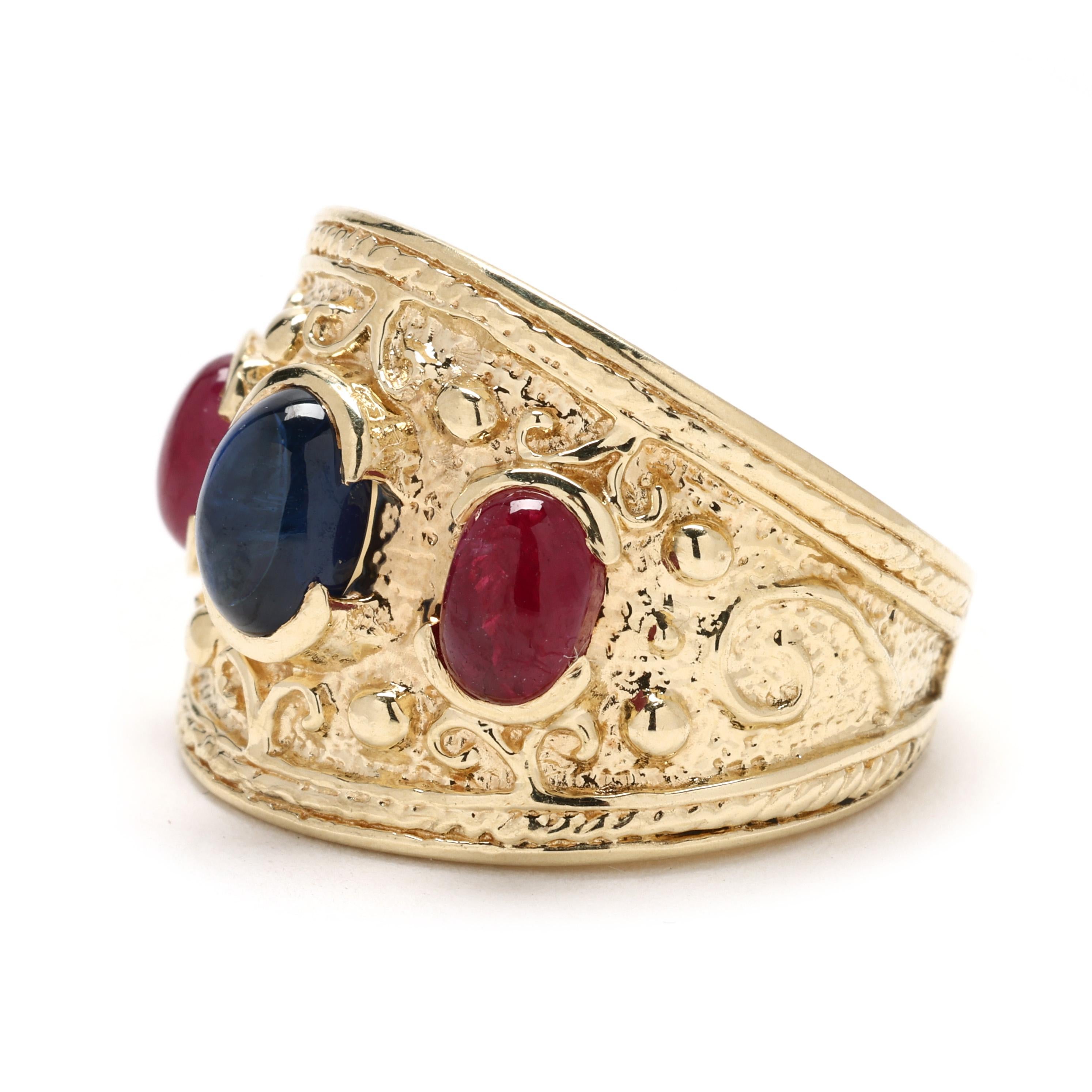 Anillo de zafiro y rubí de 2,2 ctw, oro amarillo de 14k, talla 7 en Bueno Estado en McLeansville, NC