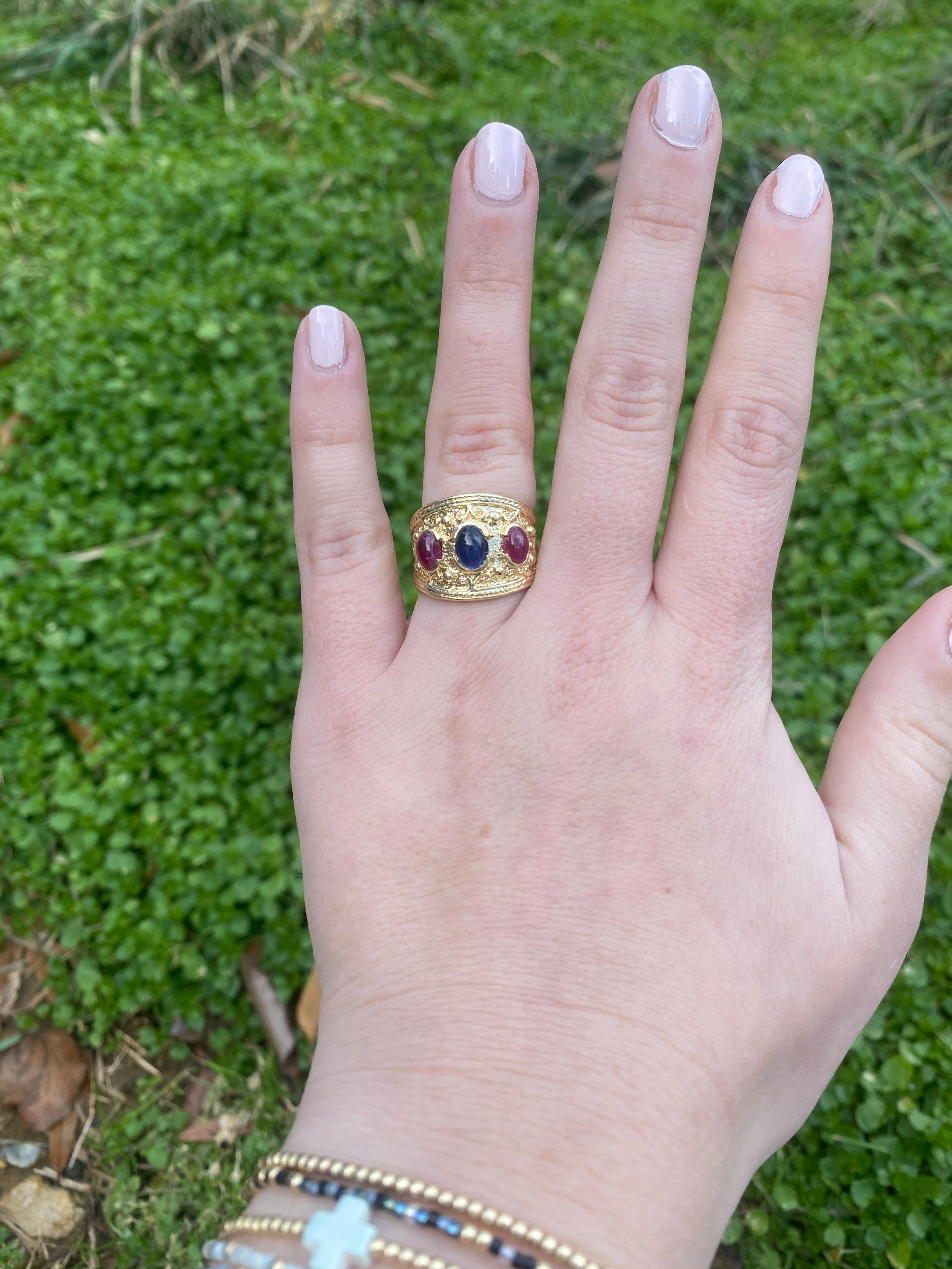 Anillo de zafiro y rubí de 2,2 ctw, oro amarillo de 14k, talla 7 1
