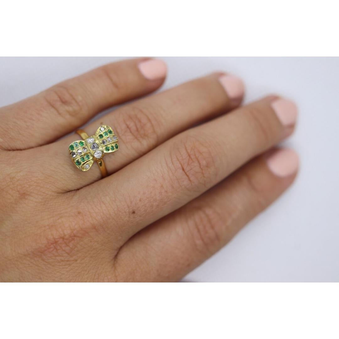 22k/10k Diamond Emerald Bow Tie Ring. For Sale 6