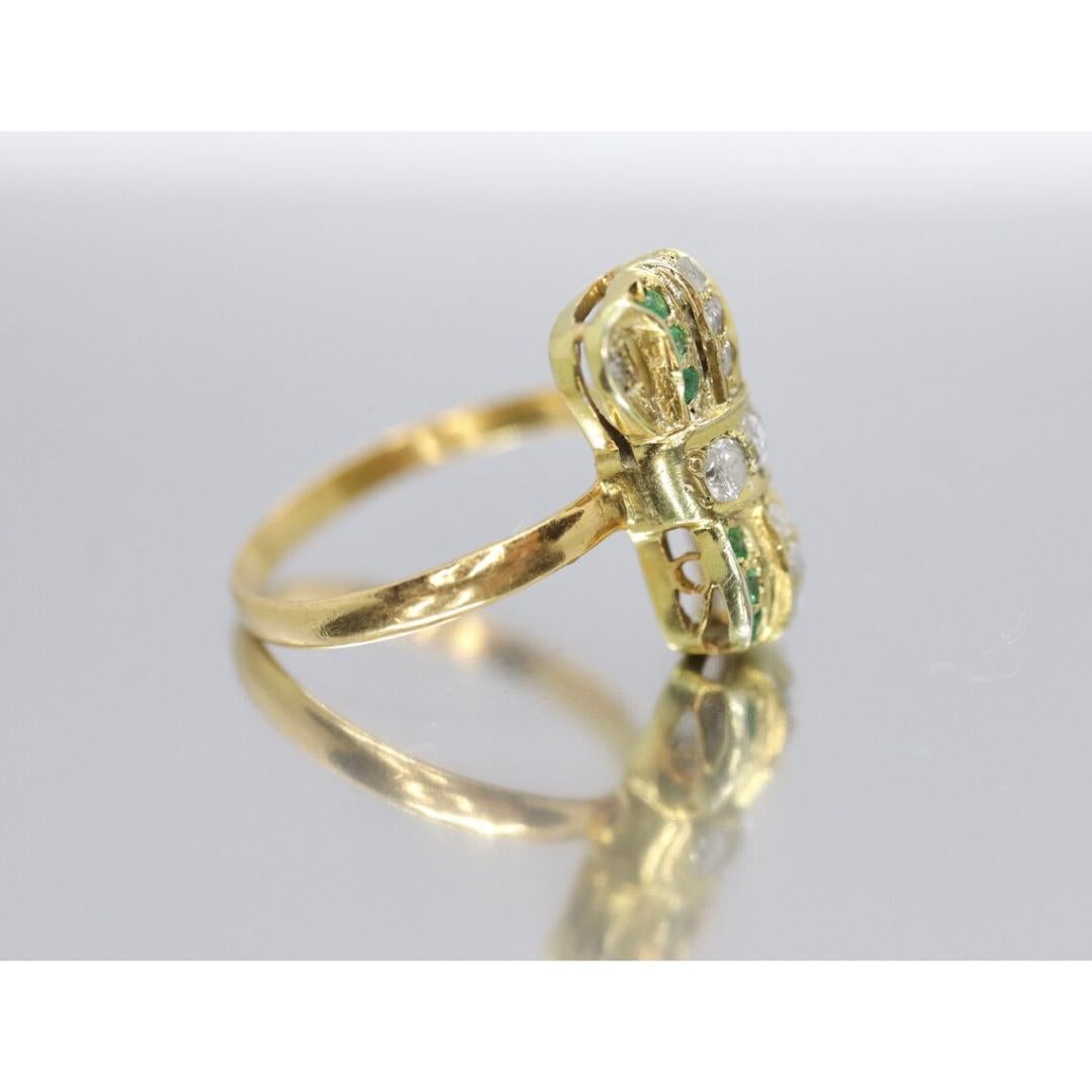 22k/10k Diamond Emerald Bow Tie Ring. In Good Condition For Sale In Port Charlotte, FL