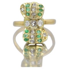 22k/10k Diamond Emerald Bow Tie Ring.