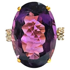 22K 15 Ct Oval Faceted Amethyst & Diamond Ring W Appraisal