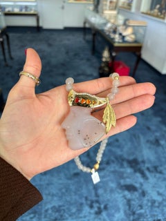 22K/18K Yellow Gold Druzy Agate, Beryl, Garnet and Diamond SunPrincess Necklace