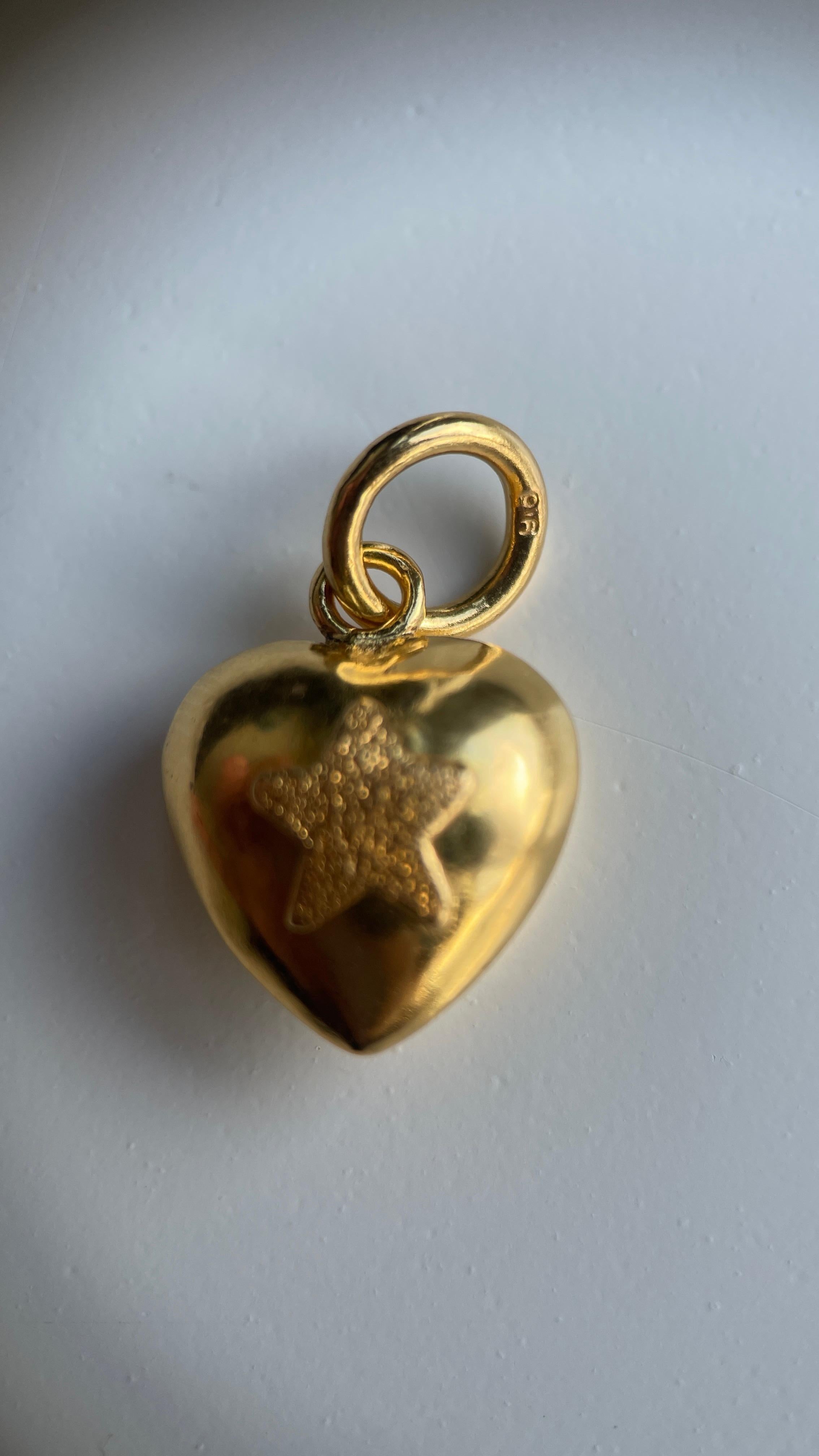 22k 916 gold pendant charm-Heart Texture Star pure gold pendant/gold charm-2.92g For Sale 3