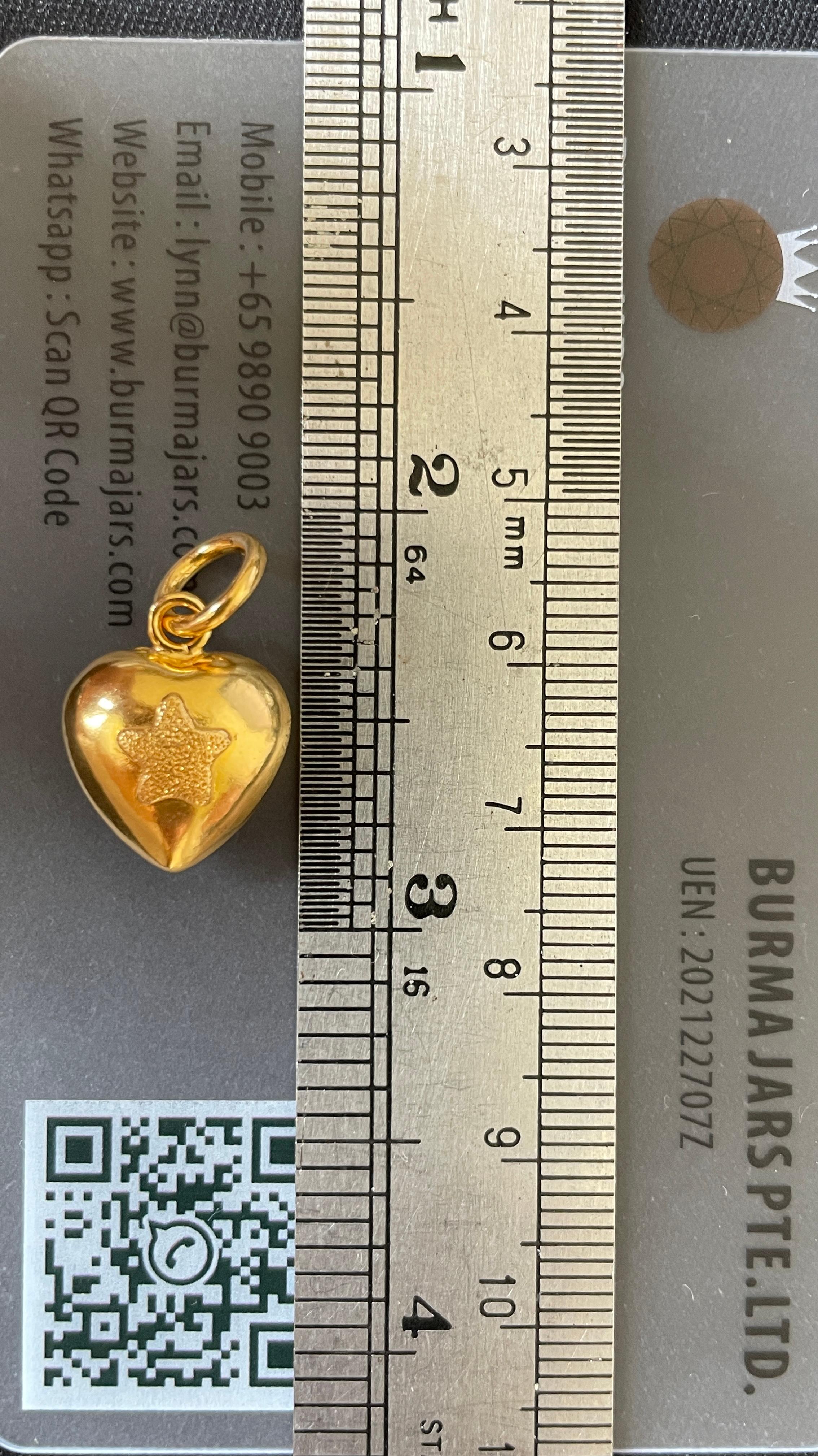 22k 916 gold pendant charm-Heart Texture Star pure gold pendant/gold charm-2.92g For Sale 4