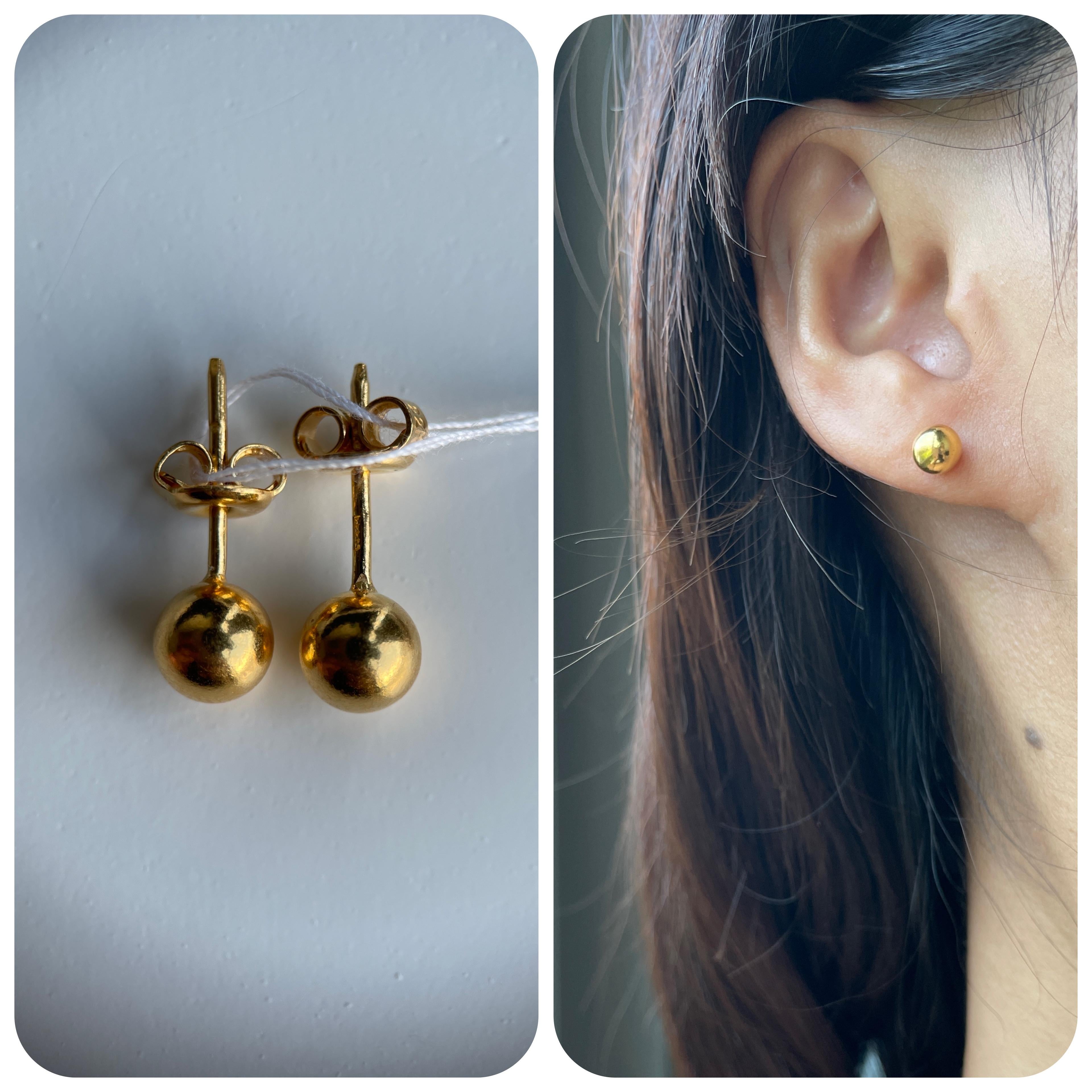 Pendiente de oro 916 de 22 quilates- Pendiente de bola de oro de 5,8 mm-1,73 g en venta 3
