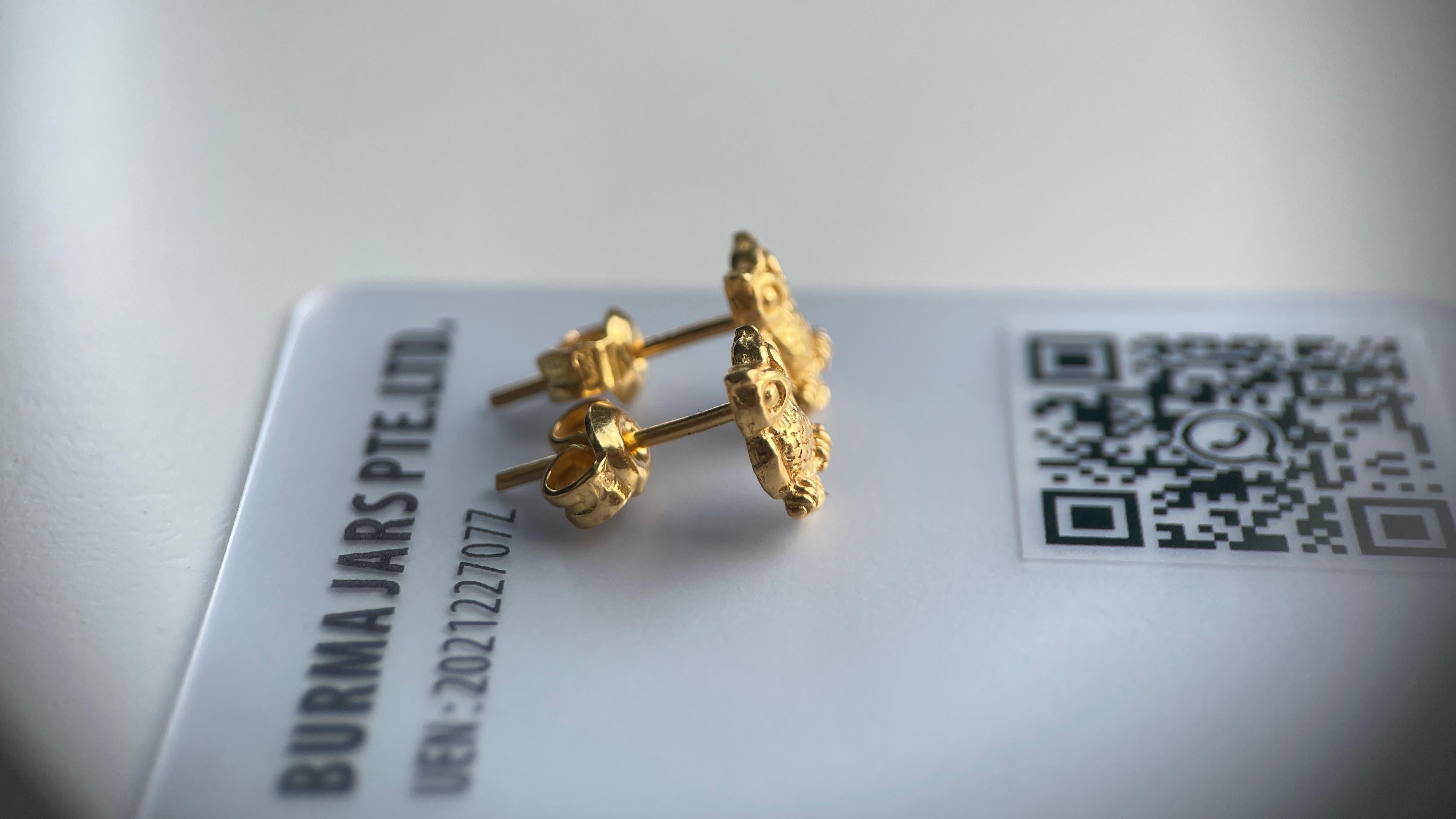 22k 916 stud earring- lucky owl earring-2.16g For Sale 1