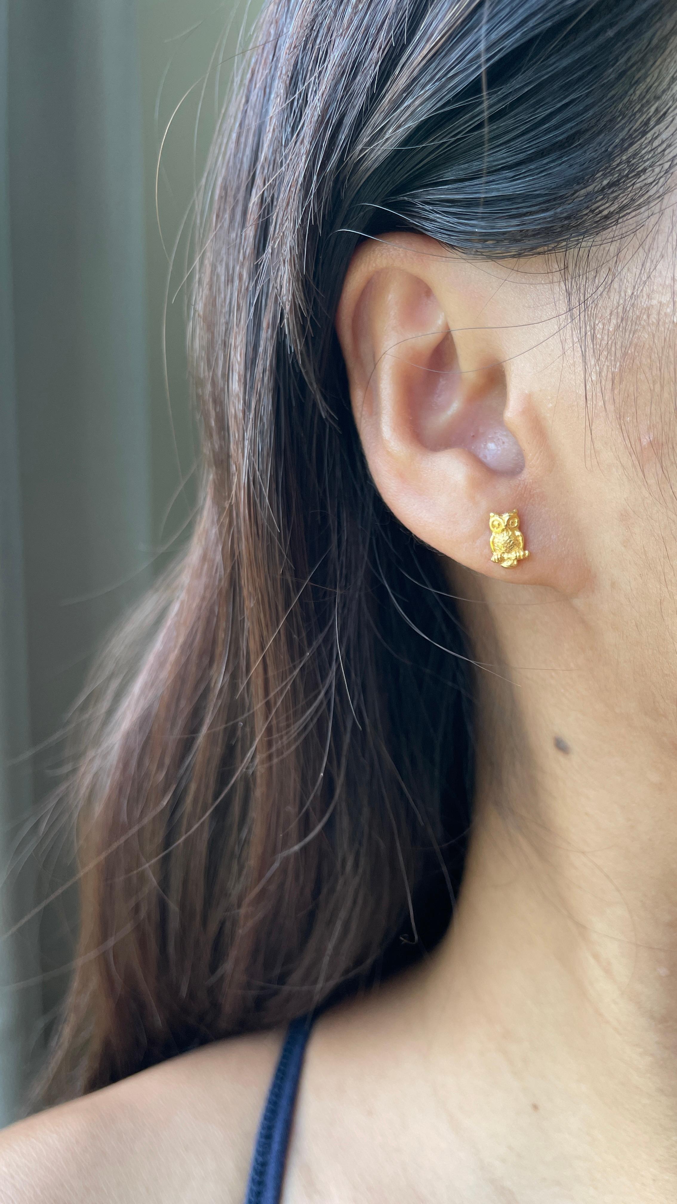 22k 916 stud earring- lucky owl earring-2.16g For Sale 3