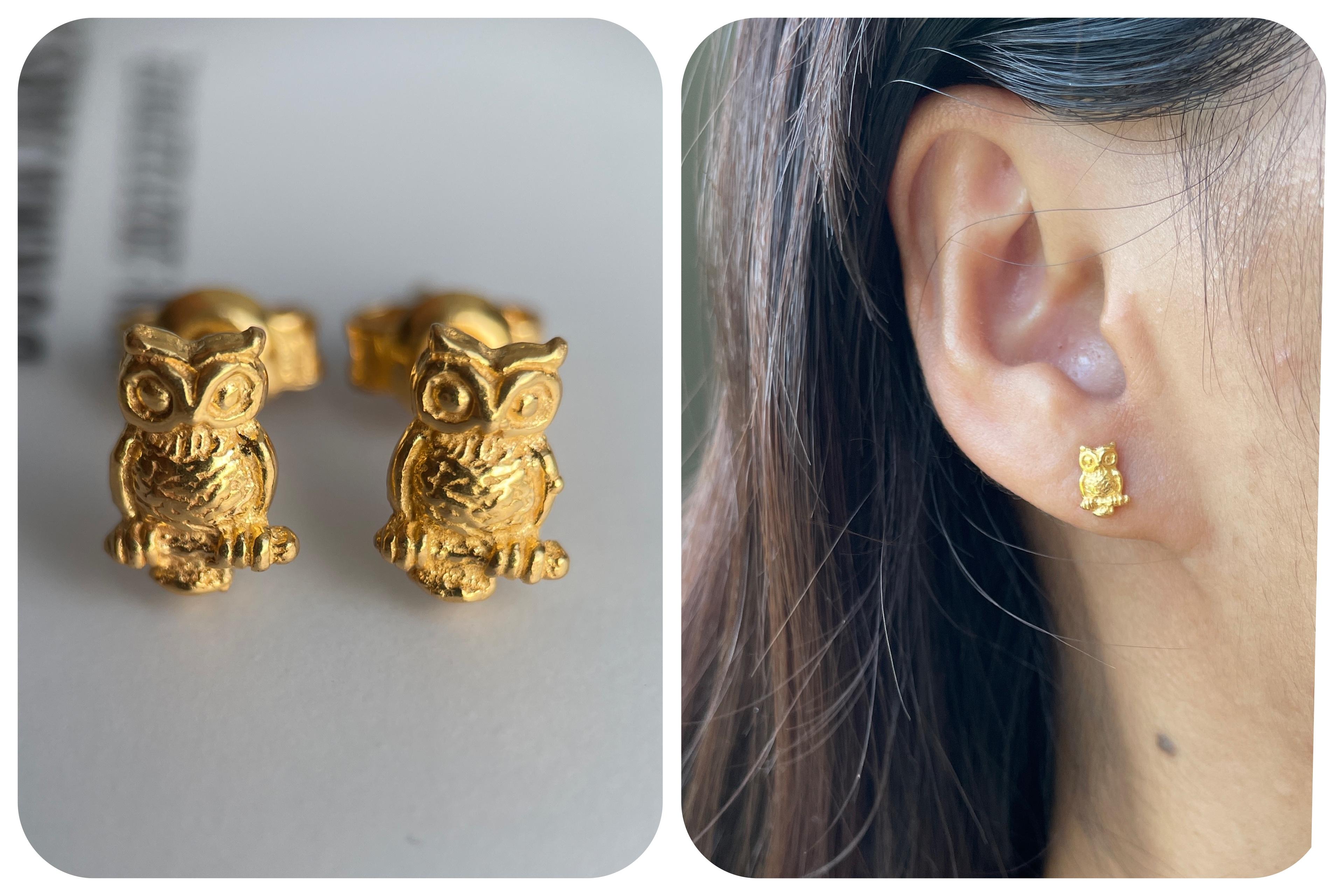 22k 916 stud earring- lucky owl earring-2.16g For Sale 4