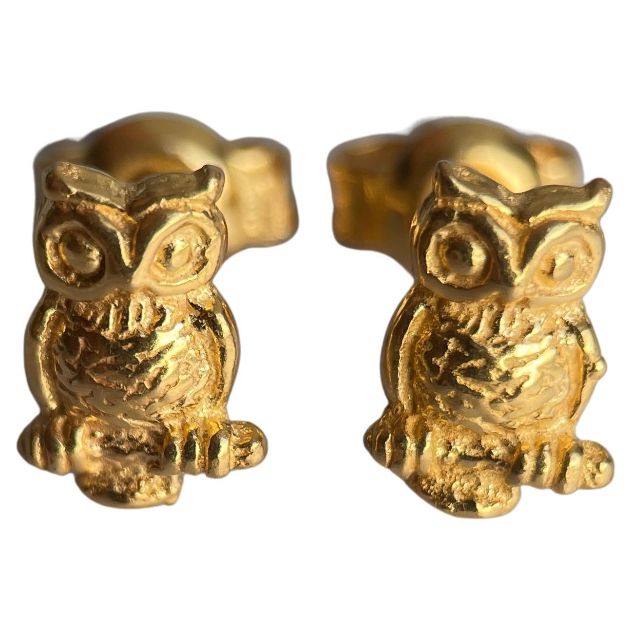 22k 916 stud earring- lucky owl earring-2.16g For Sale