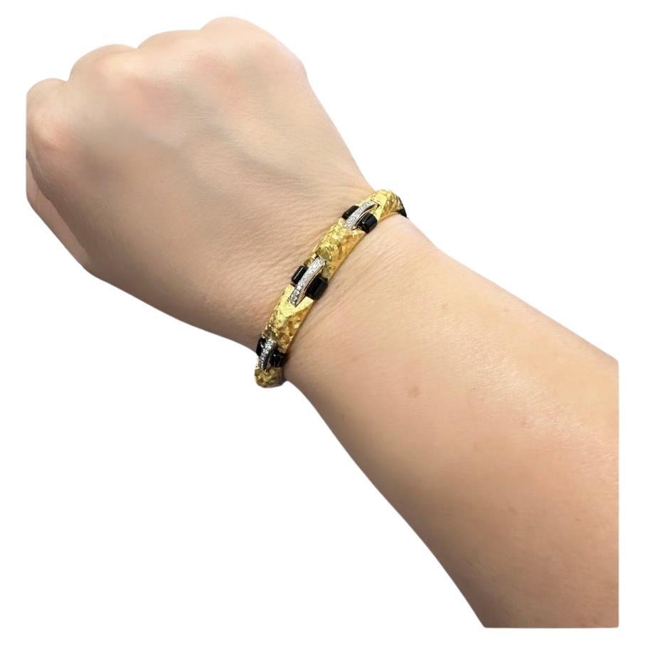 22K and 18K Yellow Gold and Platinum Black Onyx and Diamond Bracelet