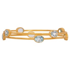 Bracelet en or brossé 22k Vermeil avec 4 pierres Topaze bleue