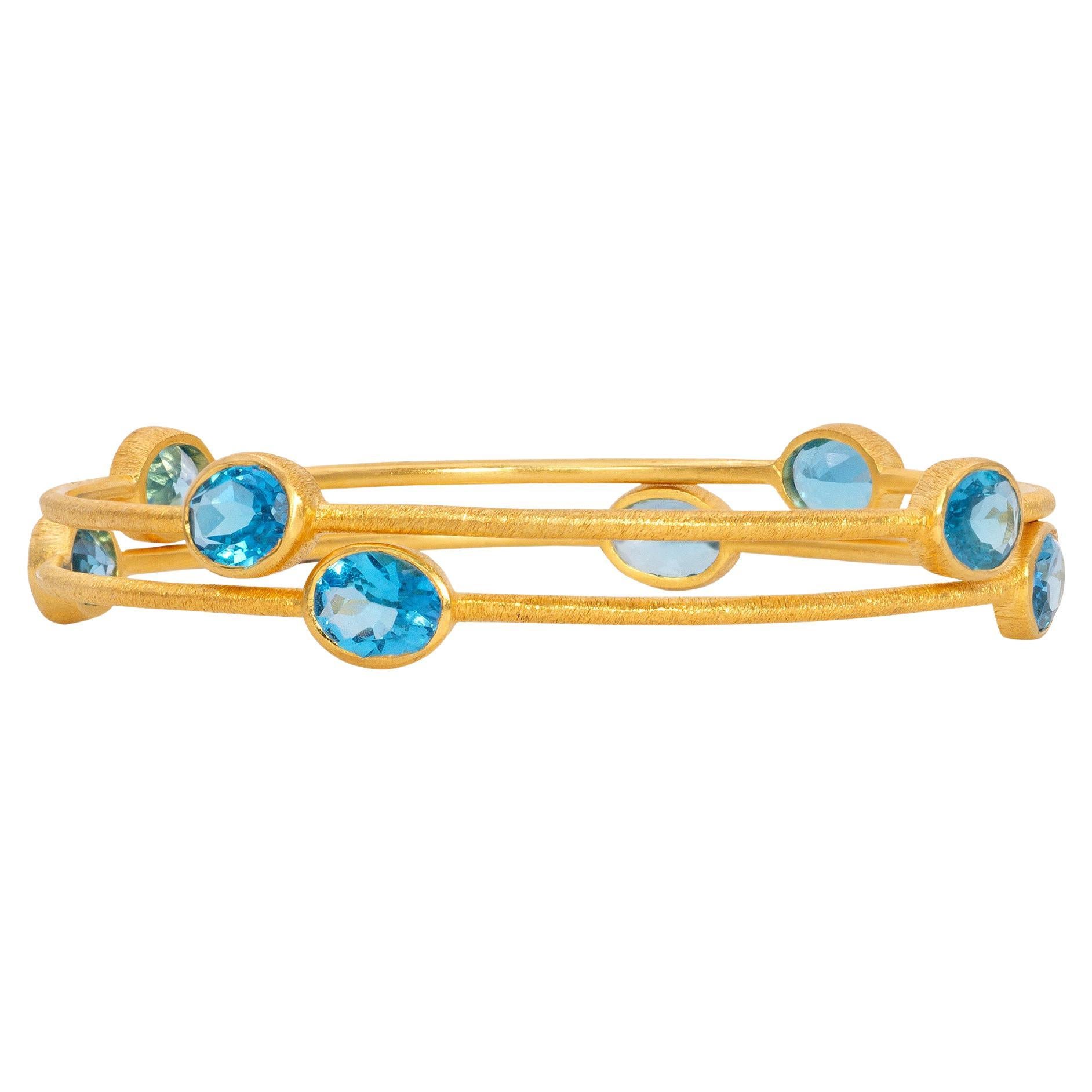 22k Brushed Gold Vermeil Bangle with 4 London Blue Topaz Stones