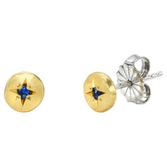 David Tishbi 22K Free Form Star Setting Blue Sapphire Stud Earring
