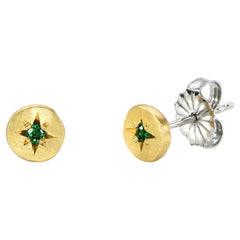 David Tishbi 22K Free Form Star Setting Emerald Stud Ear