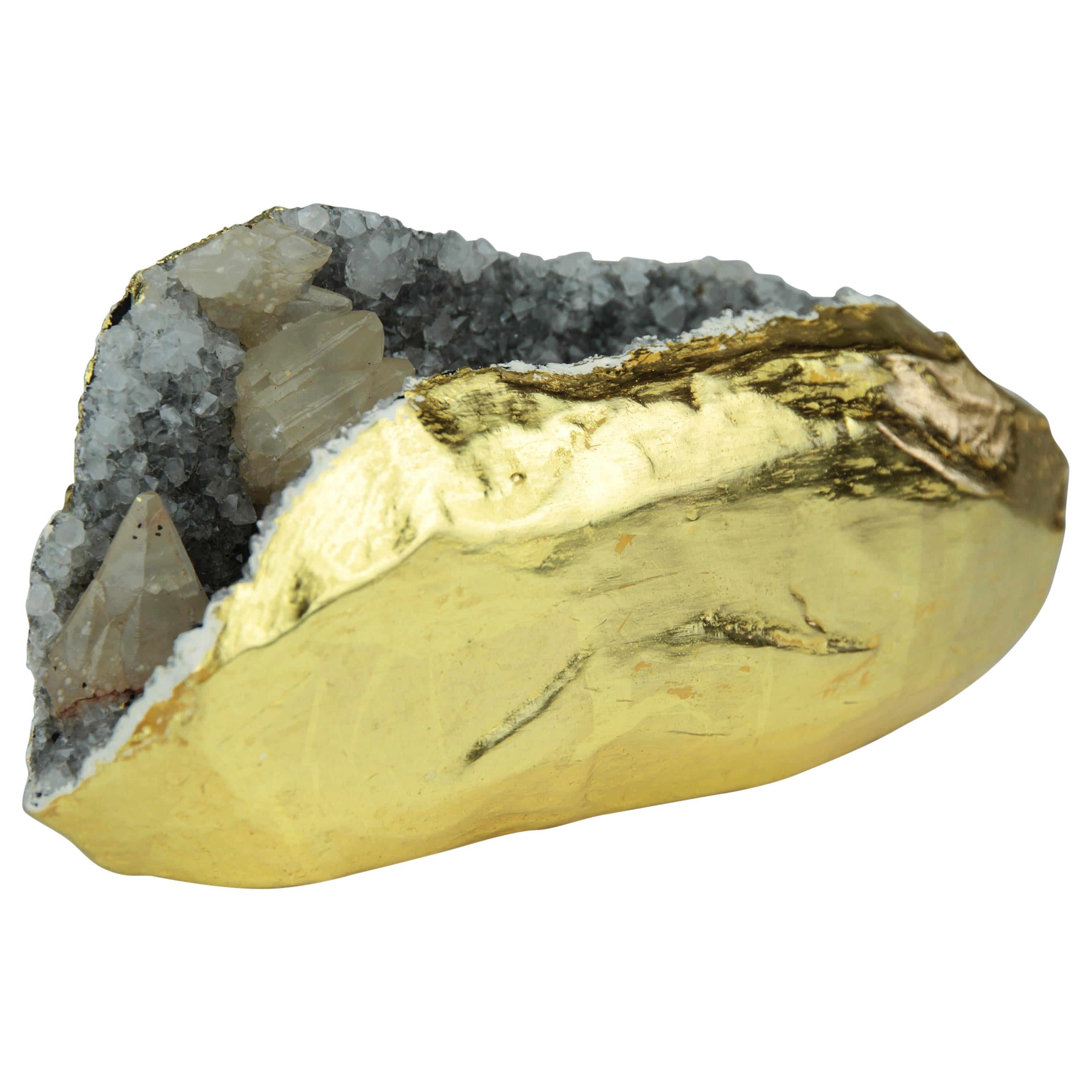 22K Gold Gilt Crystal Geode by Christopher Kreiling For Sale